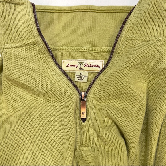 Tommy Bahama Sweater Quarter Zip Mens Medium Long Sleeve with Marlin emb Olive - Picture 4 of 16